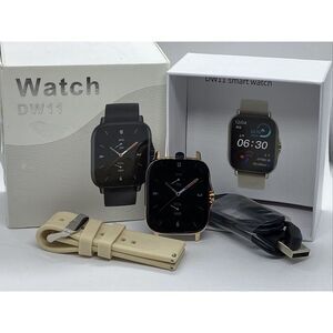 Dw11 Smart Watch Unisex Beige Silicone Strap Heart Rate Bluetooth Watch UB89
